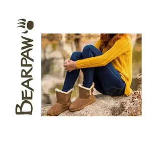 🆕Pawz by Bearpaw Amelia Faux Fur Lined Suede Ankle Bow Bootie 10🆕